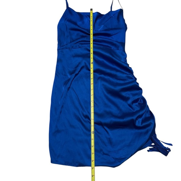 ASOS NaaNaa cowl neck ruched side satin dress in cobalt blue - Picture 6 of 9